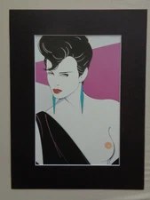 Patrick Nagel Art Print Sensual Woman Pink Background Bare Breast Nipple Earring