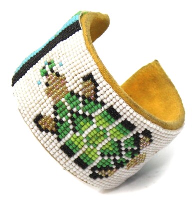 Native Style Handmade Beaded Hard Multi-color Cuff Bracelet Genuine Leather 1.5 