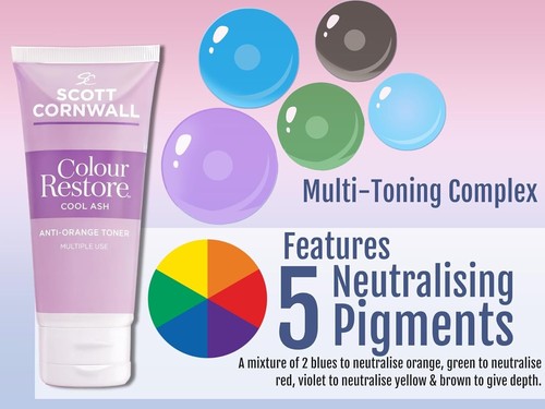 Scott Cornwall Colour Restore Cool Ash Toner 100Ml. Anti-Orange Hair Toner - Picture 4 of 8