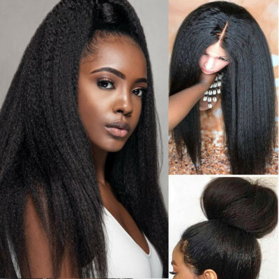 Long Yaki Straight Lace Front Wigs Black Synthetic Wig Natural Glueless Soft Wig