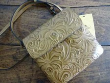 PATRICIA NASH BALLURI Burnished Tooled BISCUIT Tan Flap Snap LEATHER CROSSBODY