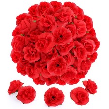 50pcs Mini Red Roses 1.57" Silk Artificial Flower Heads Small Fake Rose