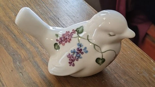 Vintage Hand Painted Milk Glass Bird Figurine Signed D. Cutshaw Floral, Fenton