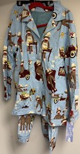 BRAND NEW NICK NORA SOCK MONKEY PAJAMA SET SIZE L 100 COTTON WOMENS TOPBOTTOM
