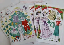 6 Paper Doll Christmas Card Hilda Miloche Illustrated Front Back Greeting Cards
