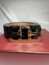 Men  s Black Leather Bally Belt scratches On Buckle 