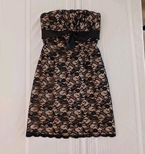 WHITE HOUSE BLACK MARKET Black Lace Satin Dress Sz 8 Strapless Cocktail