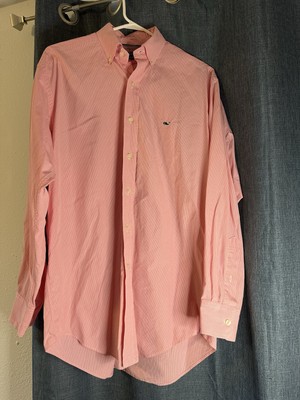 Vineyard Vines Button Up Whale Pink Shirt Long Sleeve Plaid Casual Mens Sz M