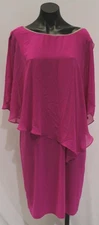 MSK Women's 3/4 Sleeve Embellished Chiffon Dress CA4 Fiercely Fuchsia Size XL