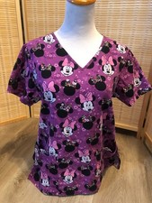 Scrubs Scrub Top Cartoon Disney Minnie Mouse Floral Purple Small S H161 