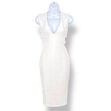 Nookie Turlington White V-Neck Cutout Bodycon Midi Dress Size Size 8 AU 4 US