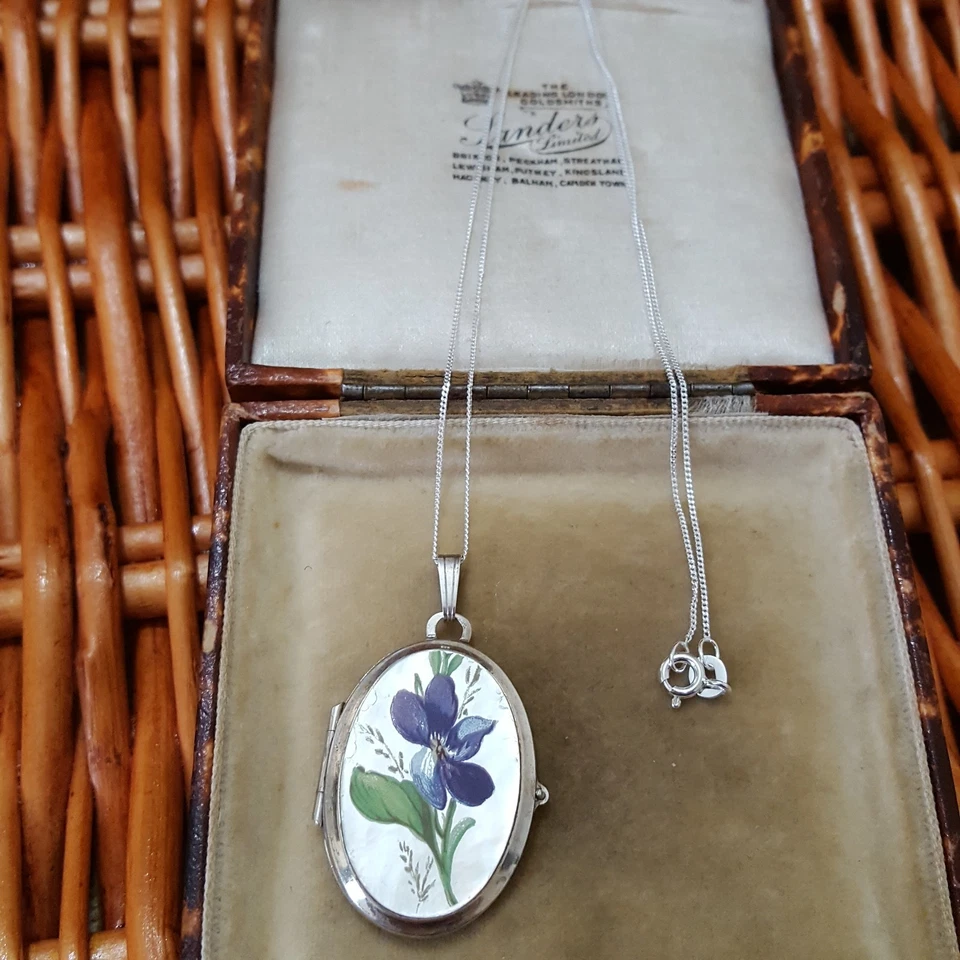 Vintage 925 Sterling Silver Necklace, Vintage Locket, Hand Painted Flower, 1975 — 第 4/4 张图片