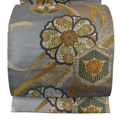 Obi FUKURO OBI Excellent item Signed Shochiku-bai Chrysanthemum arabesque Gold