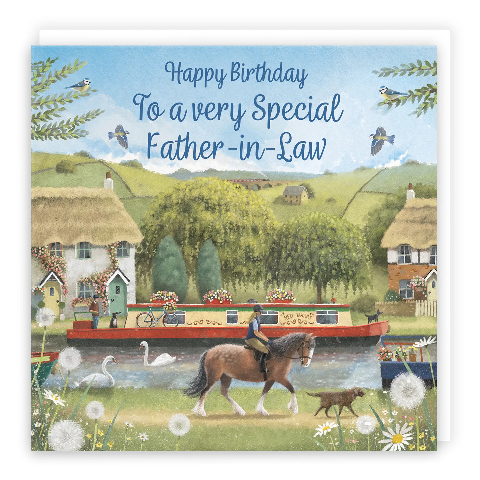 Father-in-Law Canal Narrowboat Birthday Card Horse Riding Milo's Gallery