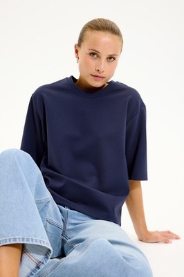Damen Oversize T Shirt Kurzarm Viskose Mix | Kastig Kurz Geschnitten Rundhals