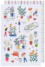 Now Designs Green Thumb Printed and Woven Kitchen Towel, Set of 2