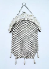 Antique Art Nouveau Sterling Silver Repousse Mermaid & Sea Monster Mesh Purse