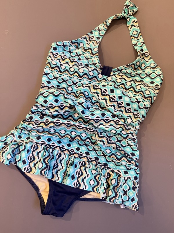 Lands’End Girls One Piece Swimsuit Size 7 Halter Style With Attached Skirt