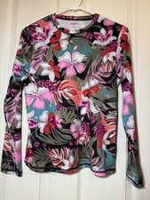 ROXY WOMEN'S SIZE S UPF 50 RASH GUARD HAWAIIAN FLORAL LONG SLEEVE SWIM SHIRT TOP