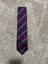 Burberry 100 Silk Tie Navy Red Striped Horse Embroidered