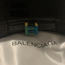Balenciaga Crocodile-Embossed Black Top Handle Bag with Multicolor Logo Hardware