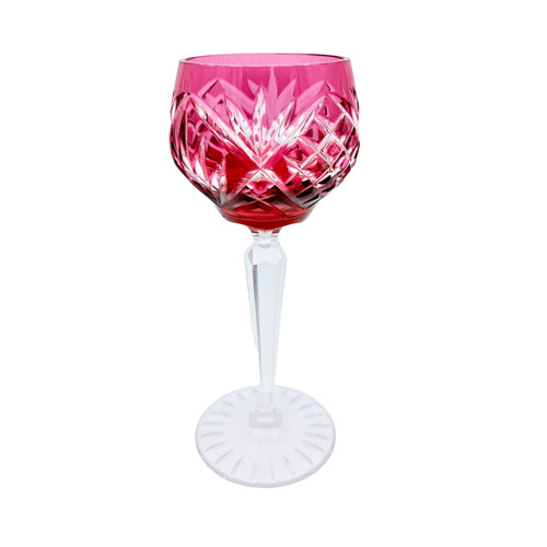 Nachtmann Cranberry Cut to Clear Crystal Hock Wine Glasses Set 6 Germany Roemer