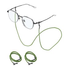 3 Pcs Leather Glasses Chain, Eyeglasses Chain with Lanyard, Green