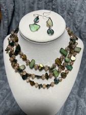 Beautiful Brown  Green Beaded Necklace 44 with Matching Earrings Jewelry Set