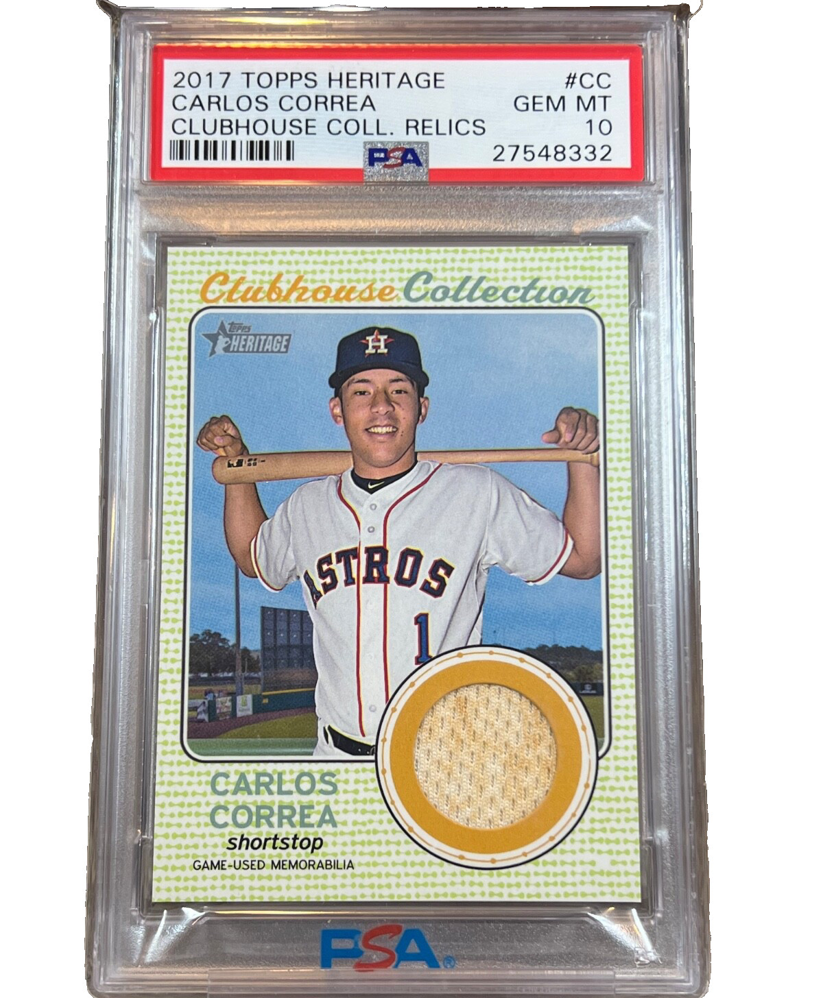2017 Topps Heritage CARLOS CORREA Clubhouse GAME USED DIRTY Patch GU SP PSA 10 view 3