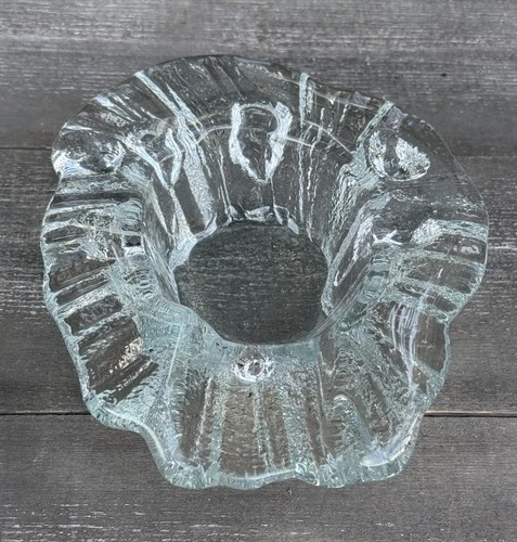 Blenko Vtg 1960’s Mid Century Brutalist Solid Clear Glass Glacier Ice Ash Tray