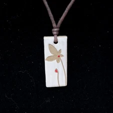 Handcrafted Ceramic Art Pendant Necklace - Floral Motif on Adjustable Cord