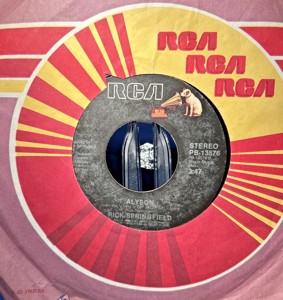 Rick Springfield 45 rpm Human Touch/Alyson 1983  RCA Branded Paper Sleeve - Image 2 of 2