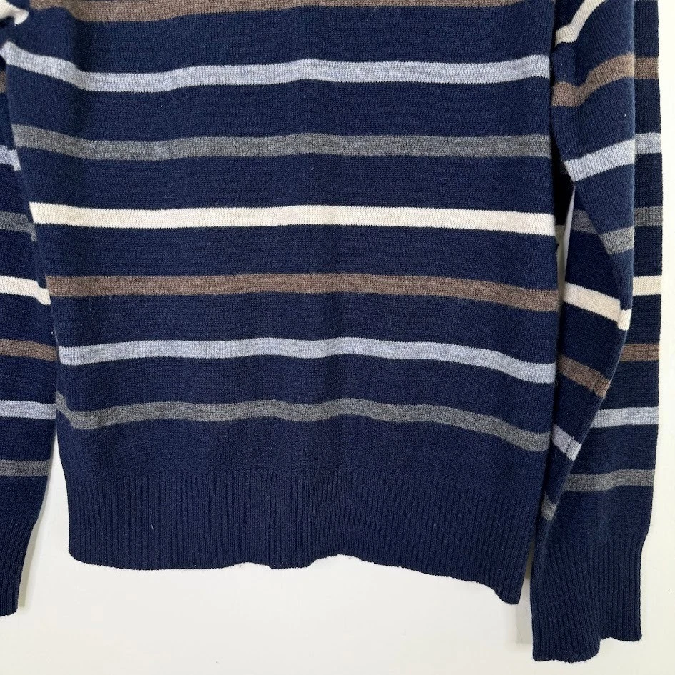 Suéter Griffen Mujer Lana Cachemira Cuello Redondo Rayas Azul Marino Preppy Talla L Foto 3 de 4