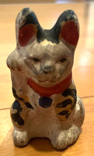 Vintage Japanese Pottery Maneki Neko Lucky Cat Right Hand Rise 3.5in Lucky Charm