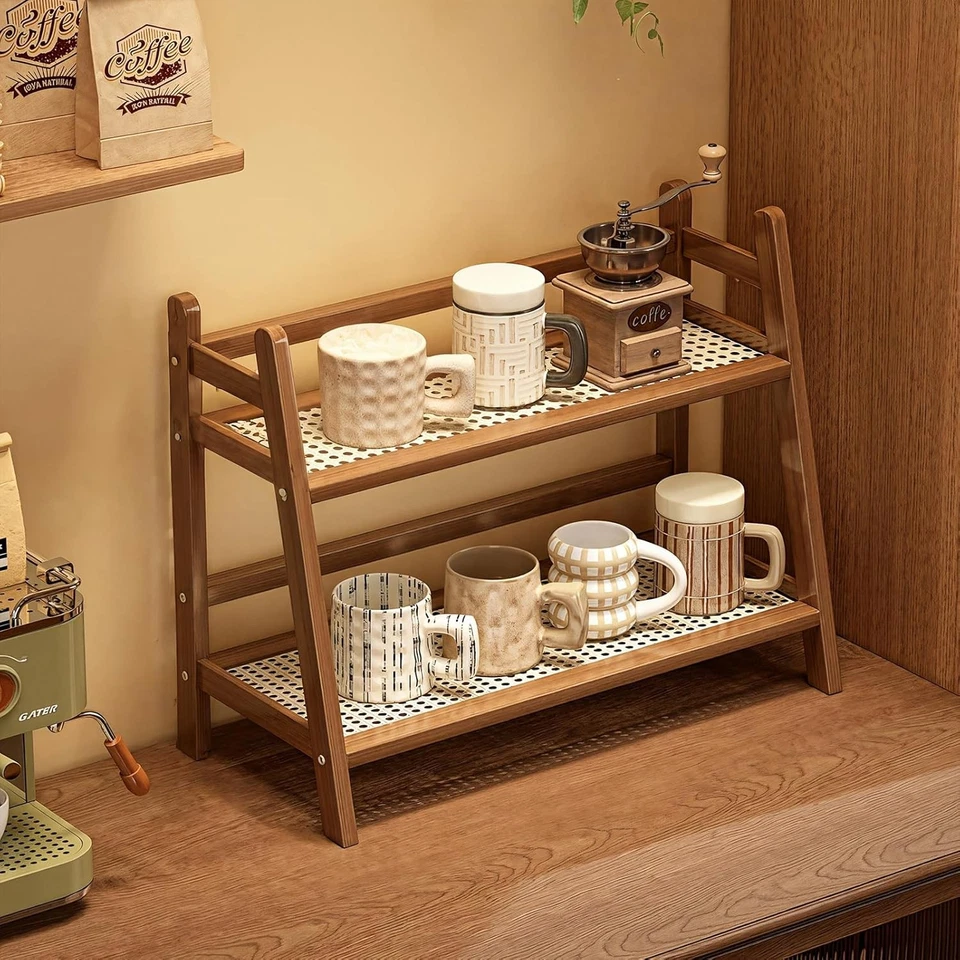 Wicker-Look Coffee Station Organizer, Bamboo Mug Holder Countertop, Kitchen - Image 3 of 4