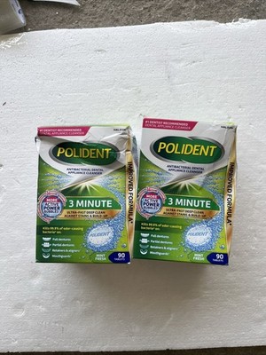Polident 3 Minute Denture Cleanser Tablets 90 Count, 2 Pack (180 Total) EXP 2028
