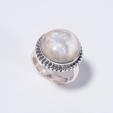Round Howlite Stone 925 Silver Vintage Statement Bezel Ethnic Crown Chakra Ring