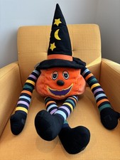 Vtg Halloween Jumbo 36" Pumpkin Jack O Lantern Witch 1988 Chrisha Playful Plush