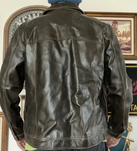 Vintage 2002 Gap Jacket Leather Aviator Snap Button Lined Brown Mens Medium Y2K image 7