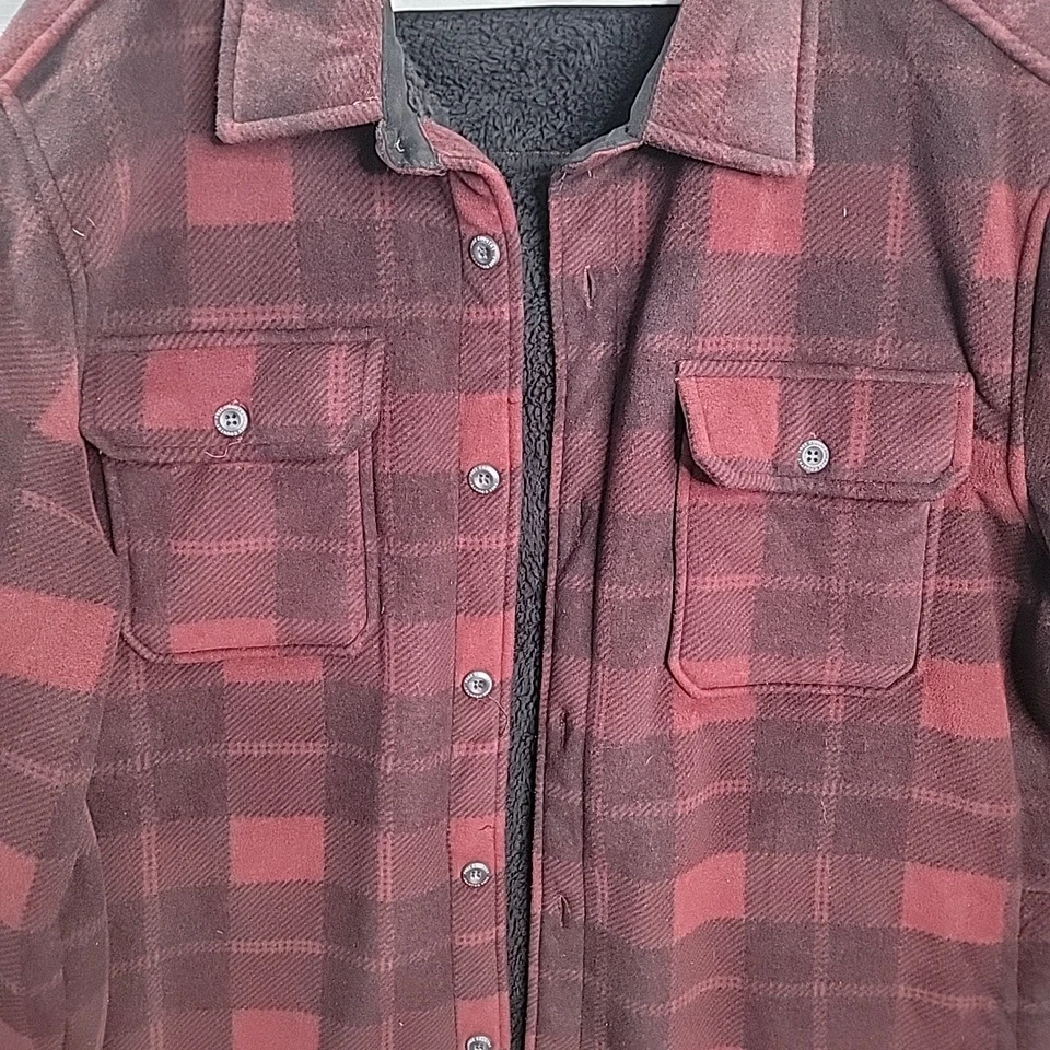 free country mens large Ls Button Fleece Lined Shirt Shacket Red Black Plaid - Image 2 of 4