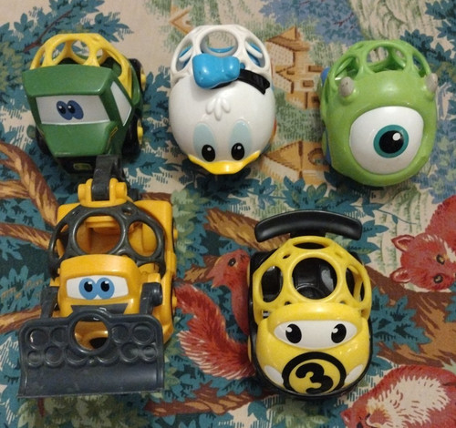Lot Of 5 BABY OBALL Toys O BALL Multicolor Easy Grasp Small Cars Tractor Disney
