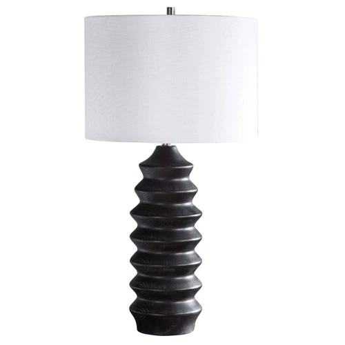 Modern Rustic Table Lamp 30" Tall Black Stain Wood White Shade for Living Room - Picture 4 of 8