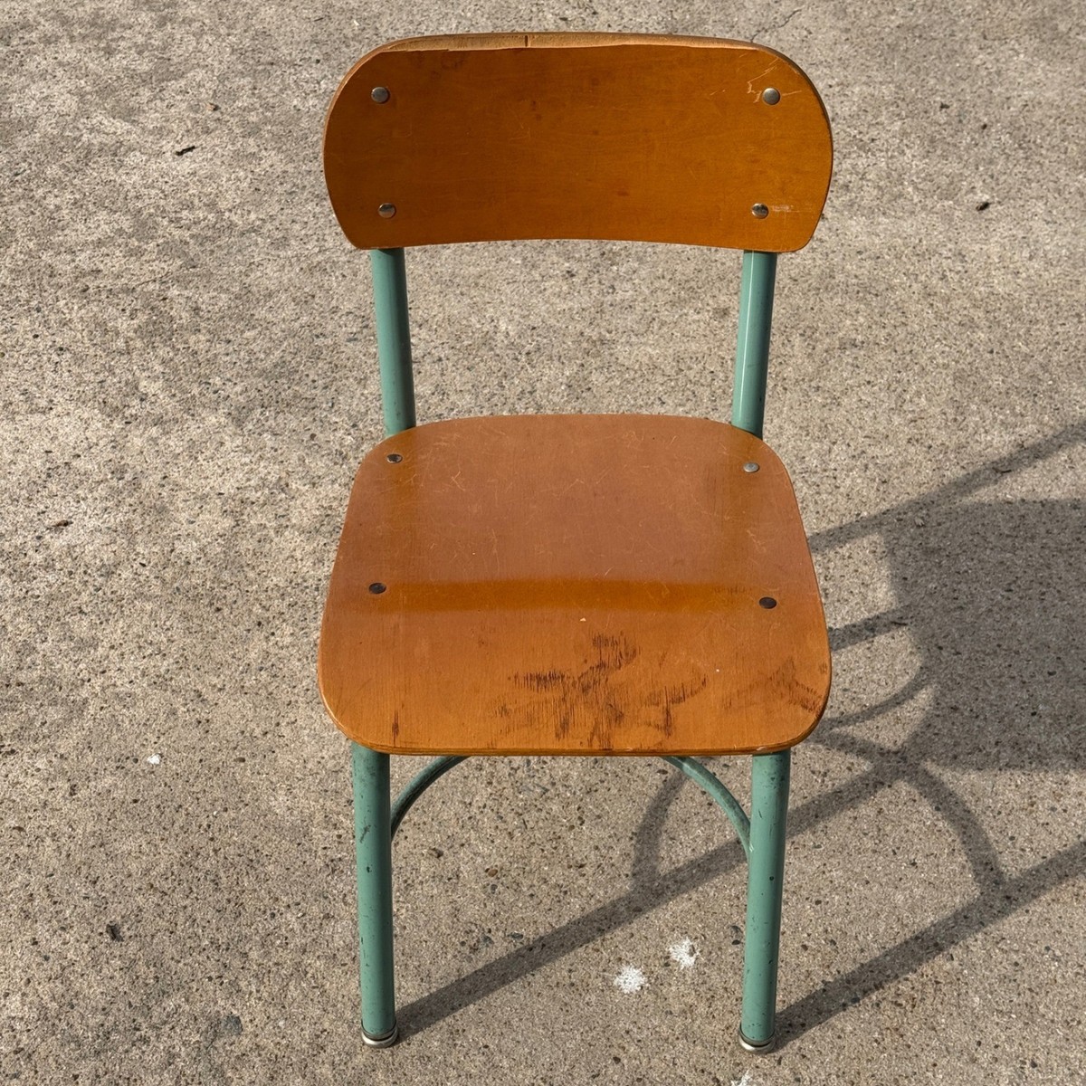 Vintage Wood & Metal School Chair, Salvaged Church School Seating