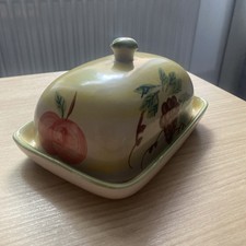 Stoneware Butter Dish With Handpainted fruit decor