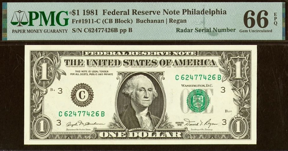 9 Matching Radar Serial Numbers - 1963A, 1999, 1988A $1 FRN PMG 67EPQ 62477426 - Image 4 of 4