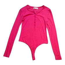 Elodie Nordstrom Rack Pink Ribbed Long Sleeve Thong Bodysuit Size Small NWT