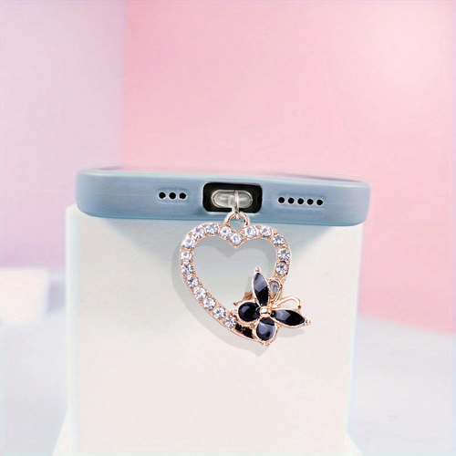 Alloy Love Heart Diamond Telefon komórkowy Zatyczka przeciwpyłowa Kryształ Brzoskwinia Serce Wisiorek - Zdjęcie 8 z 21