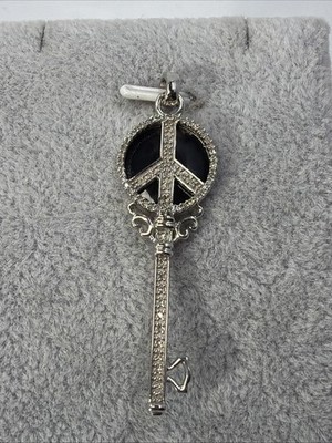 925 STER SILBER PEACE ZEICHEN SCHLÜSSEL ANHÄNGER CHARM MIT DIAM & ONYX JWBR Jane Seymour