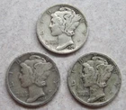 1924 P,D,S Mercury Silver Dimes; Very Nice Lot of Three (3) Coins.