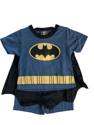 WARNER BROS. BATMAN PAJAMAS 3 piece PJ set with Detachable Cape! Boy Size 3T 3 Toddler ~ NEW!